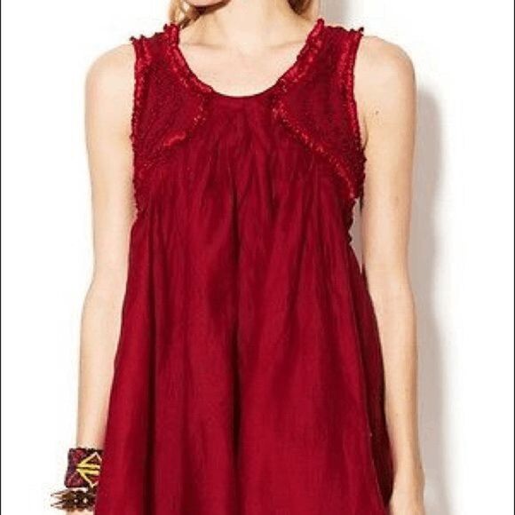 New w/out tags Free People Rose Red Beaded Dress flutter trim XS - Picture 3 of 16